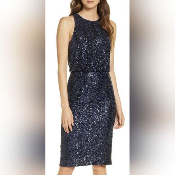 Eliza J Womens Sequined Sleeveless Knee-Length Cocktail Dress Size 2 NWT Blue - Picture 1 of 5